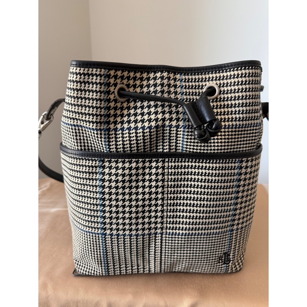 Lauren Ralph Lauren Houndstooth Plaid Bucket Bag Crossbody Black Blue White LRL